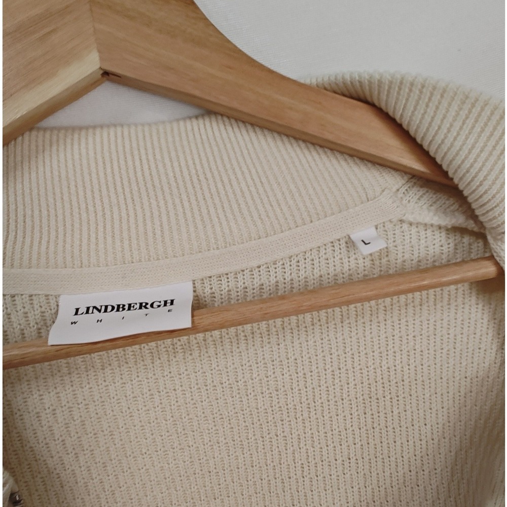 Lindbergh White Textured Knit Full Zip Baseball Bomber Sweater Cardigan Cream L - Picture 7 of 10